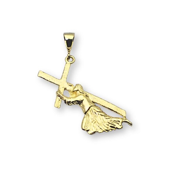 Jesus Carrying Cross Pendant with 24-inch Mariner Chain Necklace - Picture 1 of 7
